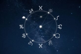 Εικόνα που απεικονίζει συμβατούς ζωδιακούς κύκλους σε νυχτερινό φόντο.