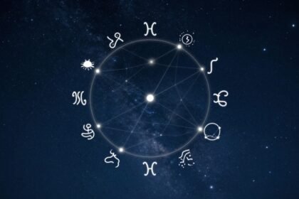Εικόνα που απεικονίζει συμβατούς ζωδιακούς κύκλους σε νυχτερινό φόντο.