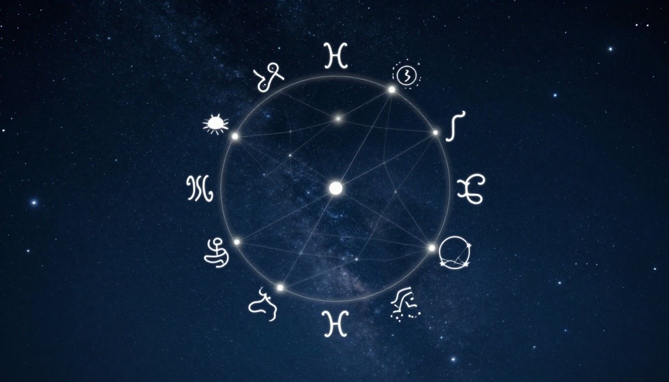 Εικόνα που απεικονίζει συμβατούς ζωδιακούς κύκλους σε νυχτερινό φόντο.
