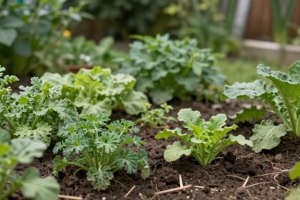 Εικόνα με λαχανικά και βότανα που φυτεύονται στον κήπο τον Φεβρουάριο.