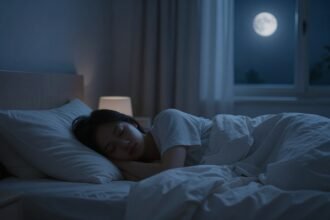 Σκηνή με μια ήσυχη κρεβατοκάμαρα που εκπέμπει γαλήνη και ηρεμία, ιδανική για ύπνο.