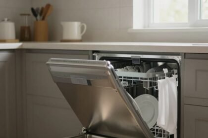 Καθαρό πλυντήριο πιάτων σε σύγχρονη κουζίνα