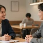 Δύο άτομα σε επαγγελματική συνάντηση με θετικές πρώτες εντυπώσεις.