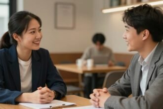 Δύο άτομα σε επαγγελματική συνάντηση με θετικές πρώτες εντυπώσεις.