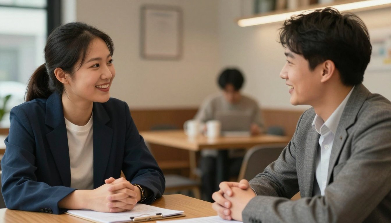 Δύο άτομα σε επαγγελματική συνάντηση με θετικές πρώτες εντυπώσεις.