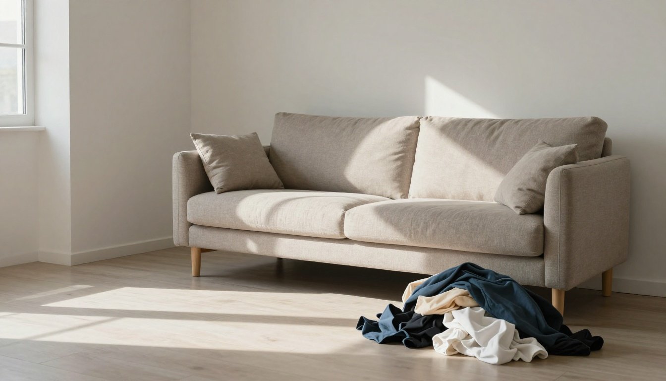 Ένα μοντέρνο σαλόνι με ηλιακό φως και μικρές ακαταστασίες, αναδεικνύει την ανισότητα στις δουλειές του σπιτιού.