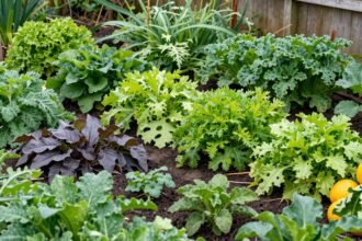 Πλούσιος κήπος με χειμερινά λαχανικά και φρούτα του Φεβρουαρίου.