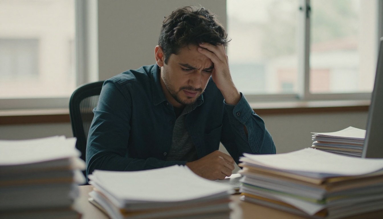 Ο εργασιακός εκφοβισμός που δεν φαίνεται αλλά πονάει 2 Στρεσαρισμένος εργαζόμενος σε γραφείο