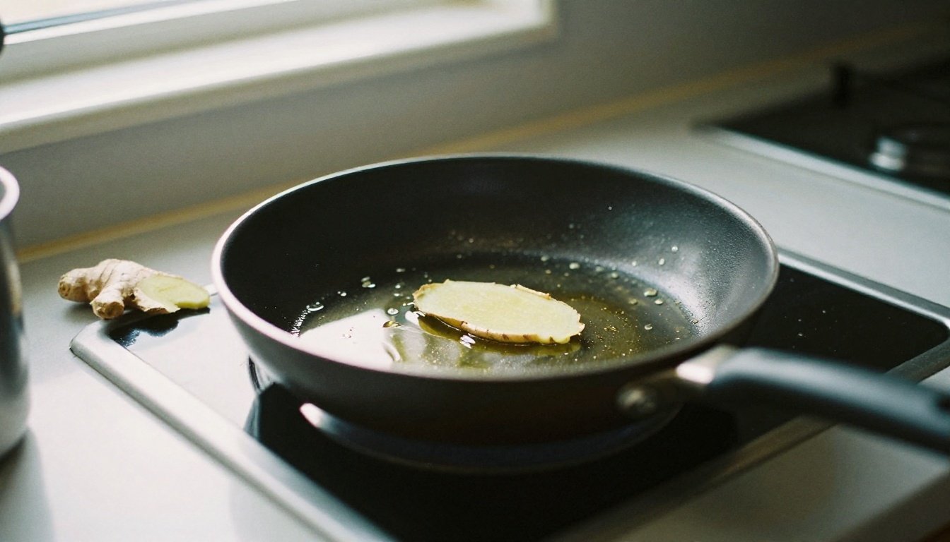 Πώς να ξεφορτωθείτε τη μυρωδιά ψαριού από το λάδι μετά το τηγάνισμα 2 Μαγειρική Σκηνή με τηγάνι και τζίντζερ