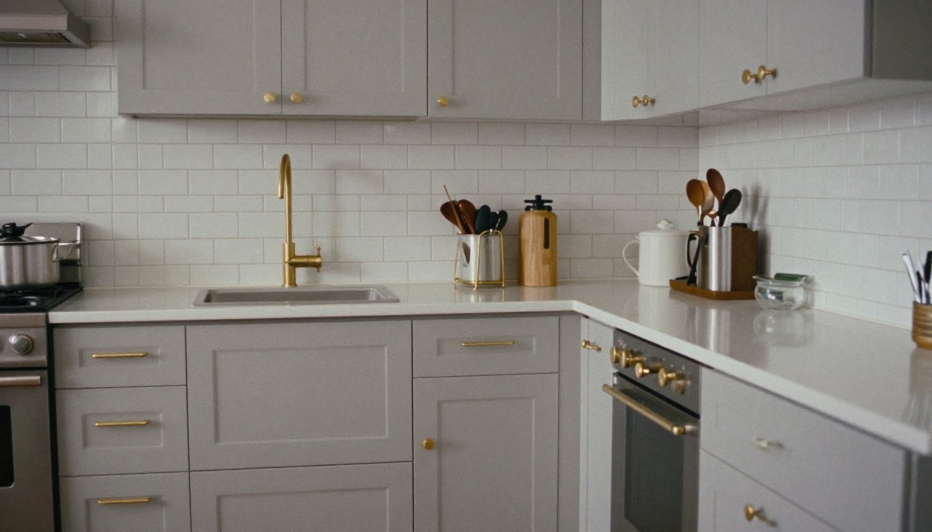 Μια μοντέρνα κουζίνα στη Νέα Υόρκη με λευκά subway πλακάκια
