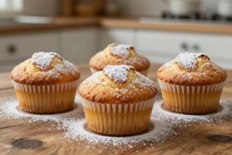 Φυσικά μάφιν φτιαγμένα με μόνο τρία υλικά, τοποθετημένα σε ξύλινη επιφάνεια.