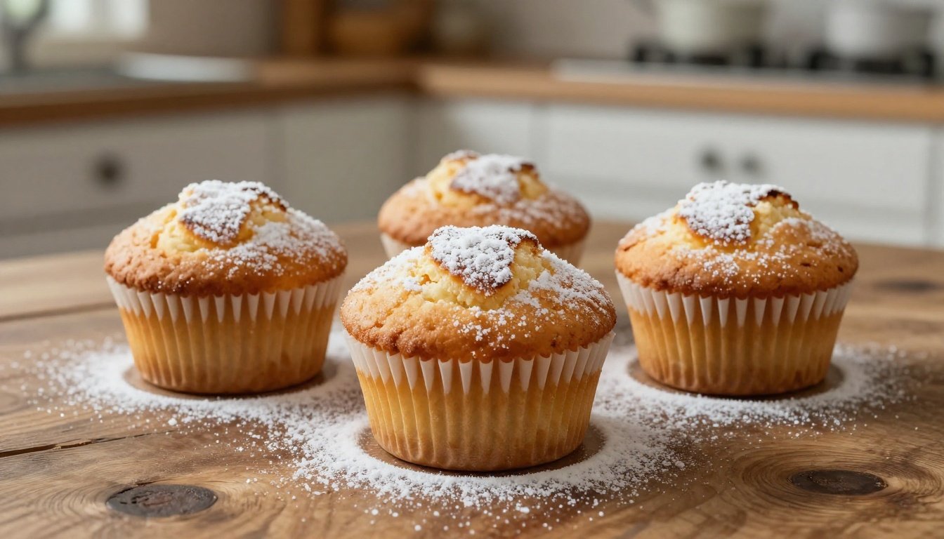 Φυσικά μάφιν φτιαγμένα με μόνο τρία υλικά, τοποθετημένα σε ξύλινη επιφάνεια.