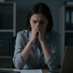 Εικόνα που απεικονίζει το σοβαρό θέμα της σεξουαλικής παρενόχλησης στον χώρο εργασίας, με έναν σκοτεινό και ατμοσφαιρικό σχεδιασμό.