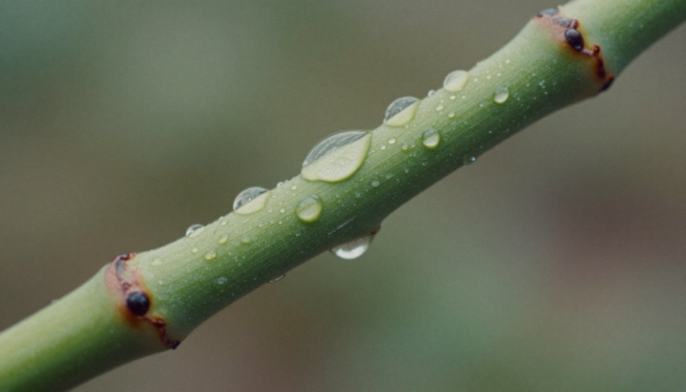 Τα 5 λάθη στο κλάδεμα που βλέπουμε ξανά και ξανά 3 Κοντινή λήψη ενός κομμένου κλωνάρι φυτού με σταγόνες νερού
