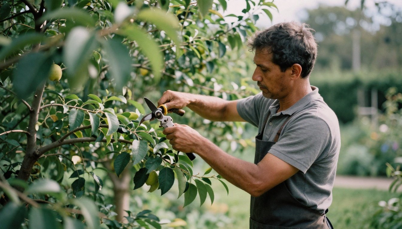 Τα 5 λάθη στο κλάδεμα που βλέπουμε ξανά και ξανά 2 Κηπουρός που κλαδεύει ένα καρποφόρο δέντρο