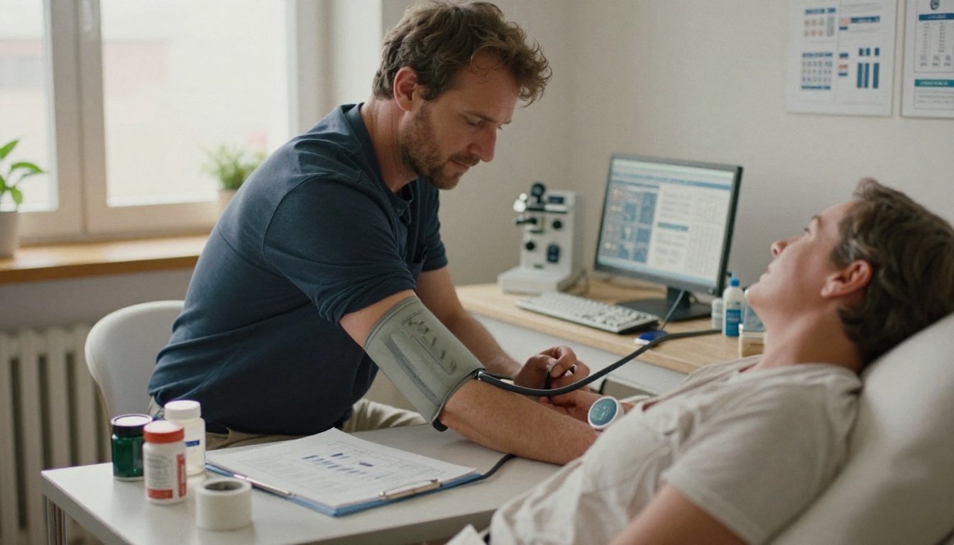 Γιατρός μετρά την αρτηριακή πίεση ενός ασθενούς