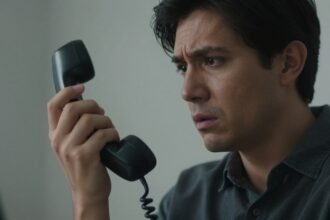 Ένα άτομο ανησυχεί κρατώντας το τηλέφωνο στον αυτί του.