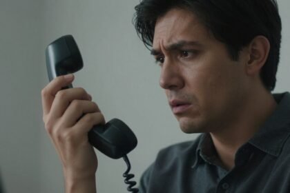 Ένα άτομο ανησυχεί κρατώντας το τηλέφωνο στον αυτί του.