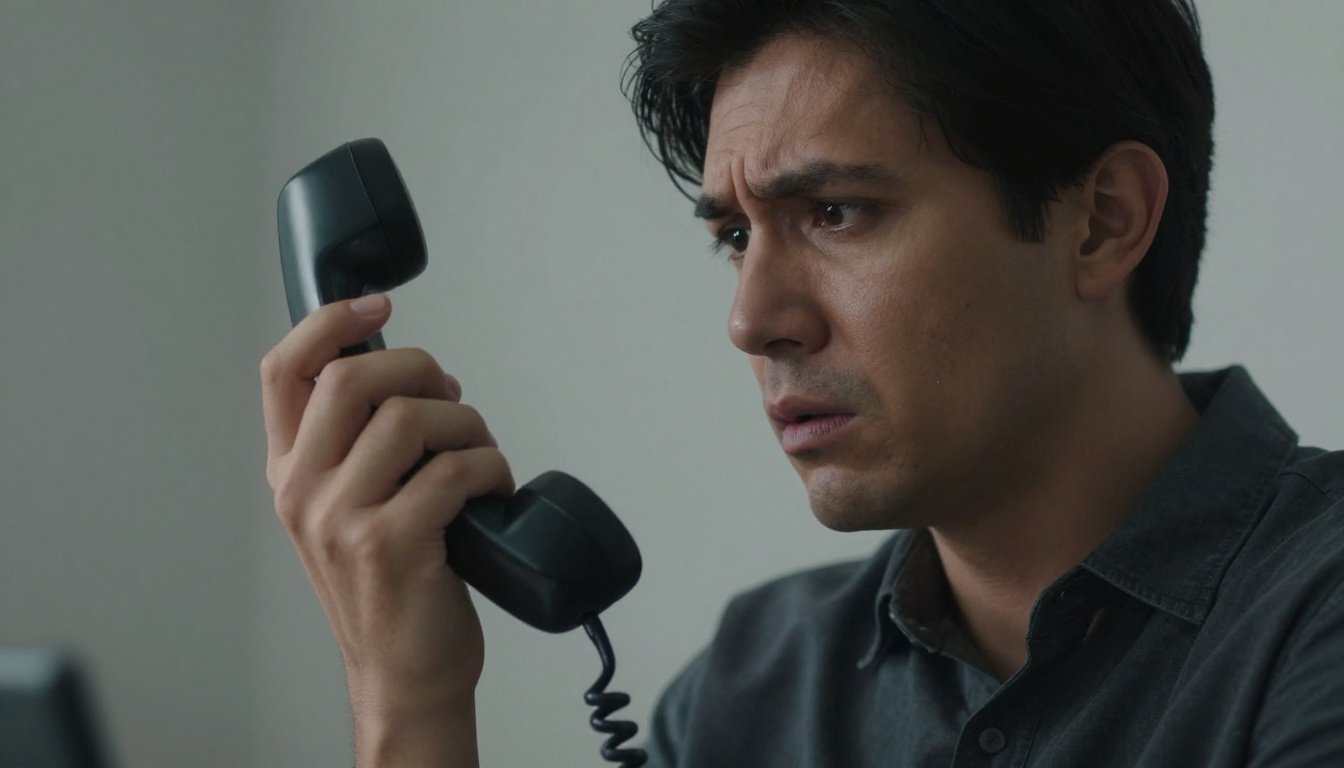 Ένα άτομο ανησυχεί κρατώντας το τηλέφωνο στον αυτί του.