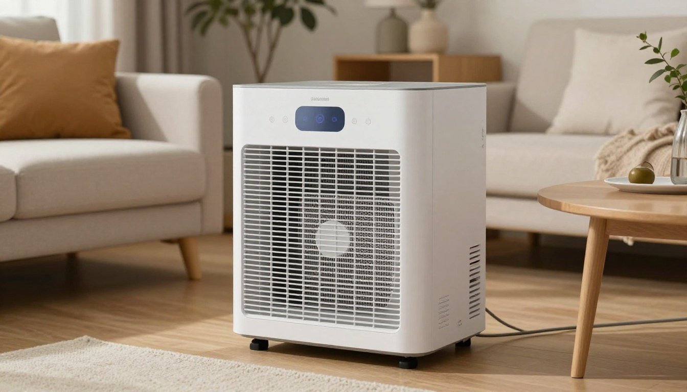 Αφυγραντήρας σε ζεστό καθιστικό κατά την διάρκεια του χειμώνα