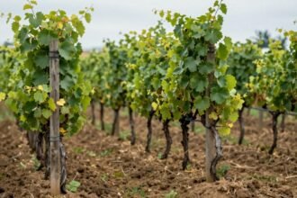 Λεπτομέρεια από κλάδεμα αμπελιού με ζωντανή βλάστηση.