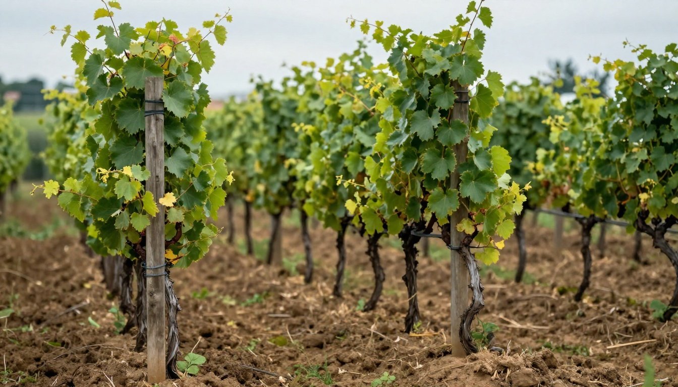 Λεπτομέρεια από κλάδεμα αμπελιού με ζωντανή βλάστηση.