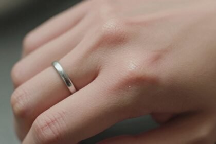 Κοντινή εικόνα ενός πρησμένου δαχτύλου με κολλημένο δαχτυλίδι.