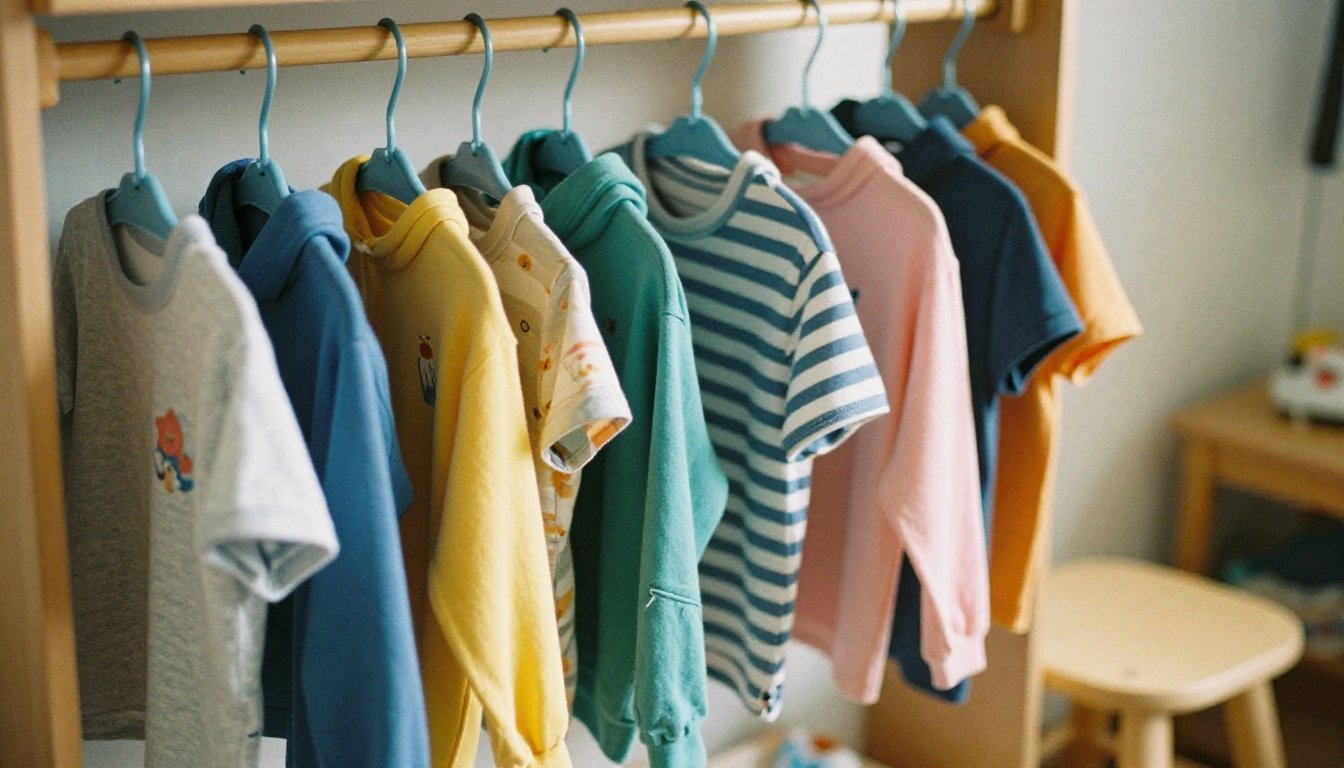 Τι δεν πρέπει να λείπει από την ντουλάπα κάθε παιδιού 2 Φωτογραφία μιας οργανωμένης ντουλάπας με παιδικά ρούχα