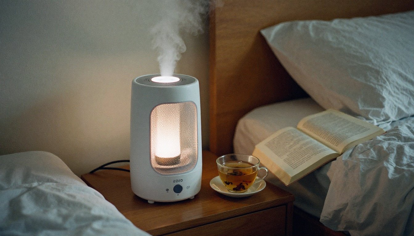 Δωμάτιο με υγραντήρα και ζεστό ρόφημα