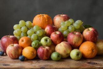 Εικόνα με φρούτα όπως μήλα, καρπούζι, σμέουρα, γκρέιπφρουτ και πορτοκάλια σε χρώματα που αναδεικνύουν τη φρεσκάδα και την υγεία.