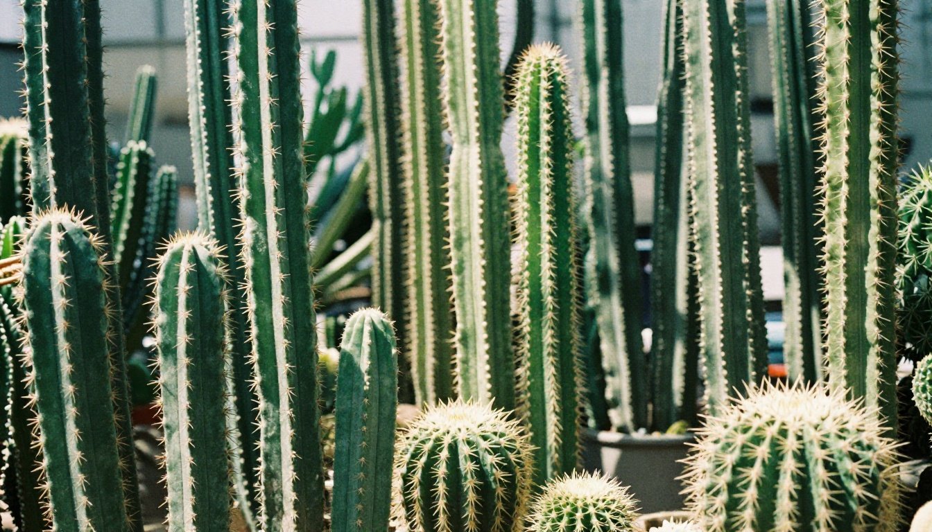 Ένας εσωτερικός κήπος γεμάτος κάκτους σε φυσικό φως