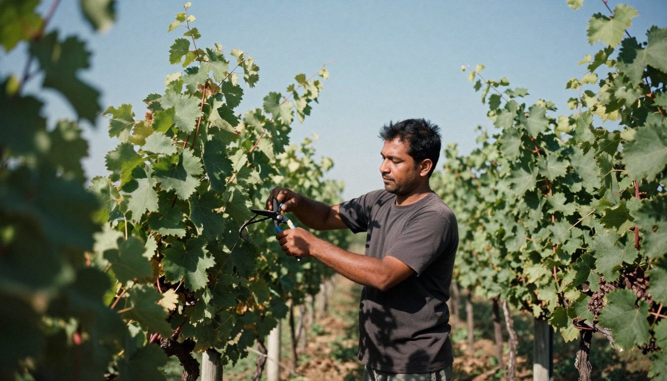 Ζωηρή ή αδύναμη βλάστηση; Πώς αλλάζει το κλάδεμα του αμπελιού ανάλογα με τη χρονιά 2 Προσωπική φωτογραφία ενός εργάτη που κλαδεύει αμπέλια