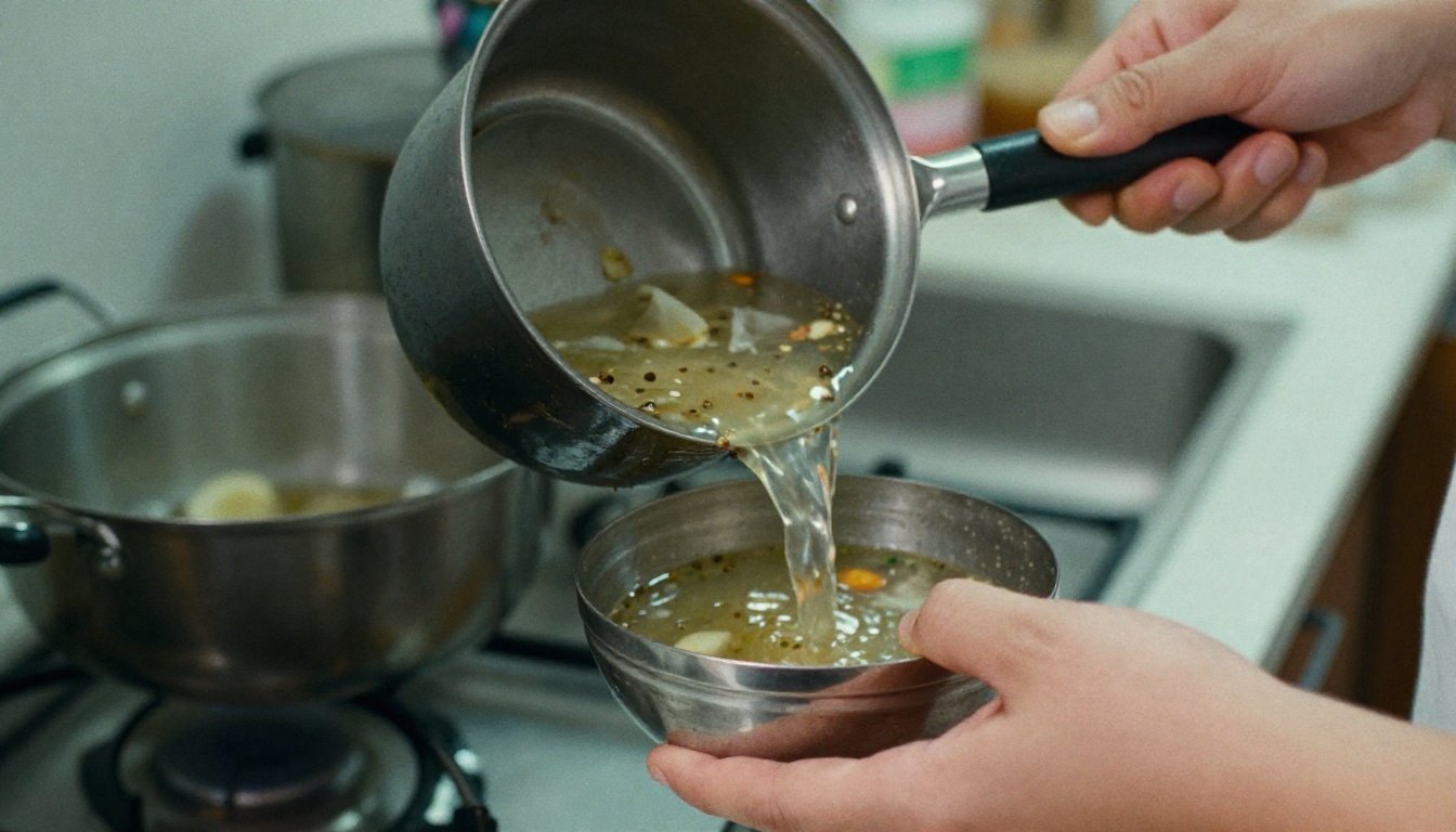 Φωτογραφία ενός ατόμου που αδειάζει σούπα σε μπολ