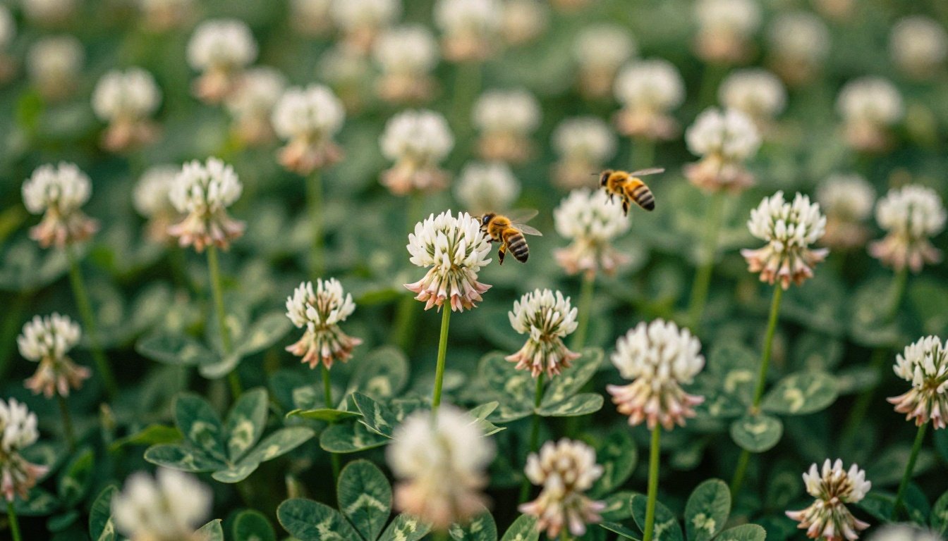 Πεδίο άγριου τριβολιού με μέλισσες