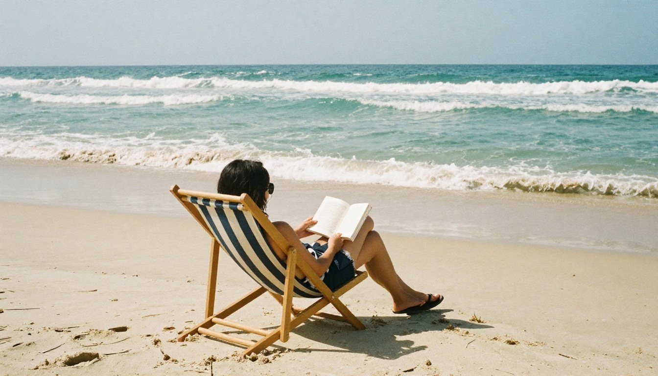 Άτομο να διαβάζει στην παραλία