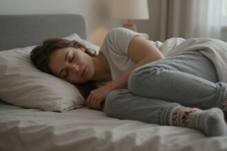 Άτομο κοιμάται ήρεμα με κάλτσες σε ήρεμο υπνοδωμάτιο