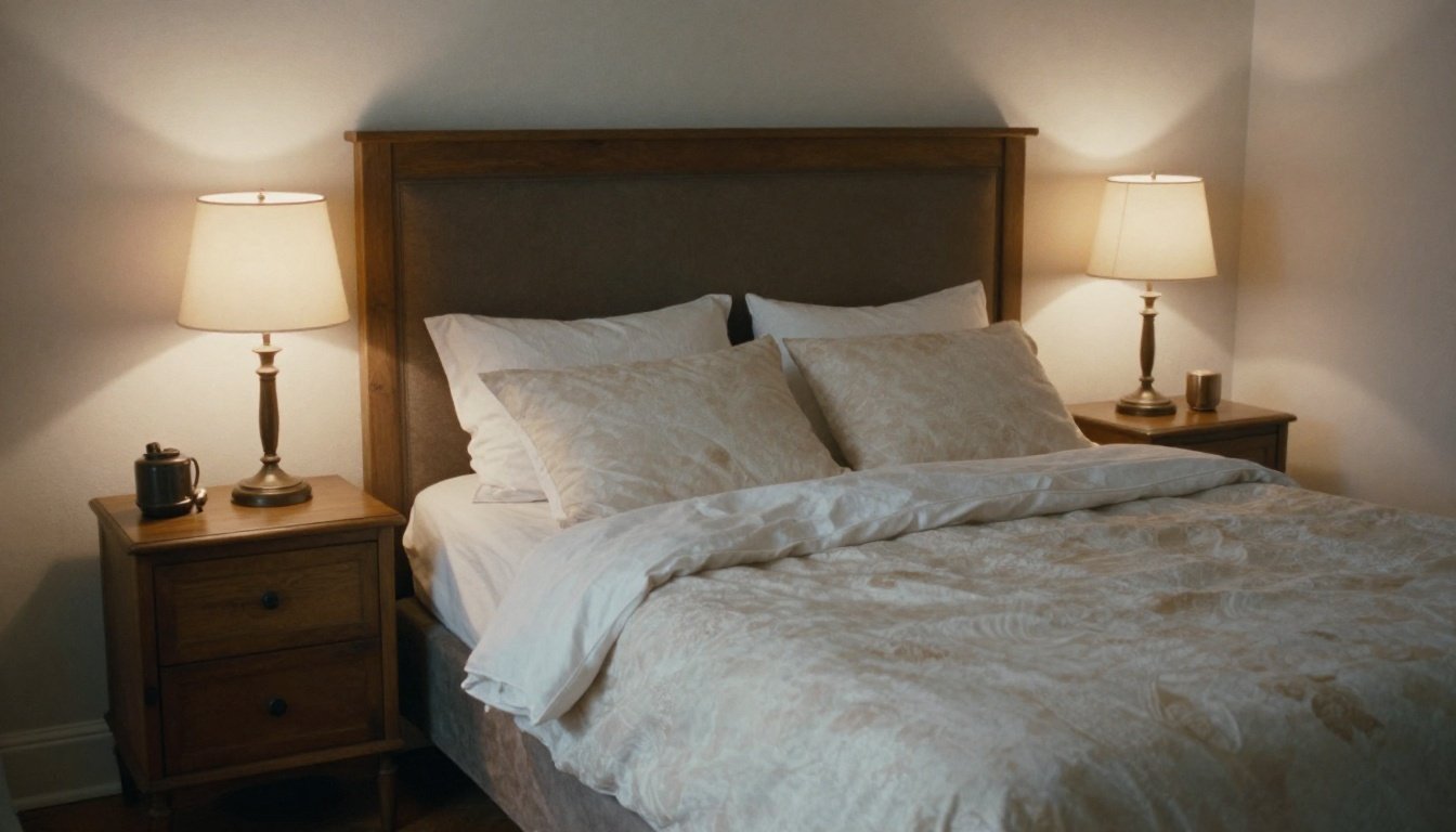 Καλά διακοσμημένος χώρος ύπνου με θερμό φωτισμό