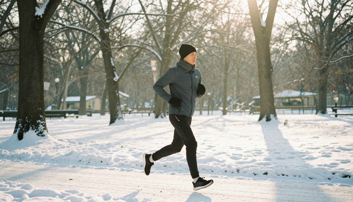 Τι πρέπει να ξέρεις πριν βγεις να γυμναστείς όταν κάνει κρύο 2 Άτομο που γυμνάζεται στον χειμωνιάτικο ήλιο
