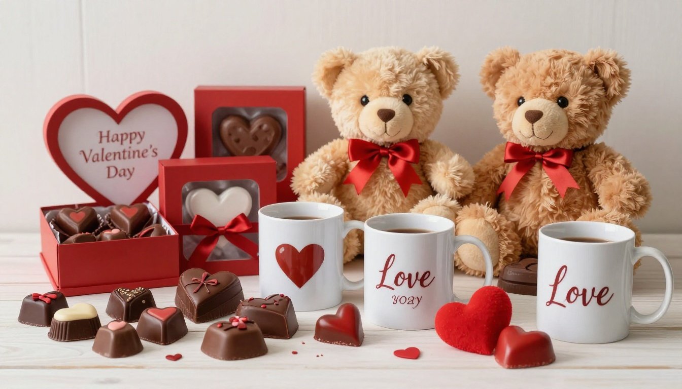 Διάφορα ρομαντικά δώρα για την ημέρα του Αγίου Βαλεντίνου.