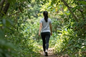 Άτομο που περπατά σε φυσικό τοπίο για την υγεία και τη φυσική κατάσταση.