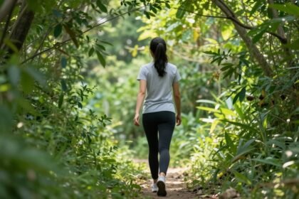 Άτομο που περπατά σε φυσικό τοπίο για την υγεία και τη φυσική κατάσταση.