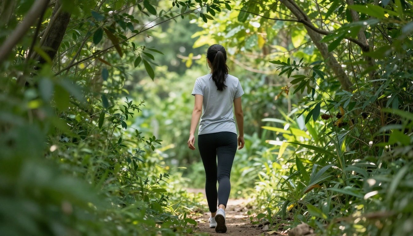 Άτομο που περπατά σε φυσικό τοπίο για την υγεία και τη φυσική κατάσταση.