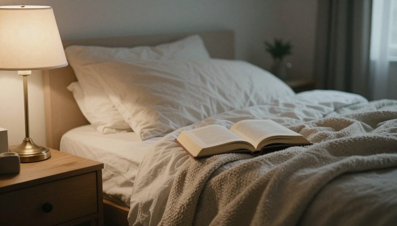 Μια ήρεμη σκηνή υπνοδωματίου με απαλό φωτισμό