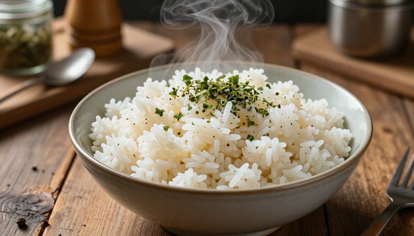 Αφράτο ρύζι σε μπολ με μυρωδικά
