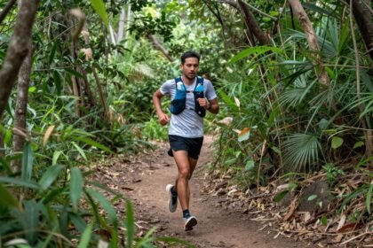 Δρομέας σε μονοπάτι με θέα τη φύση, αντανακλώντας την ομορφιά του τρεξίματος