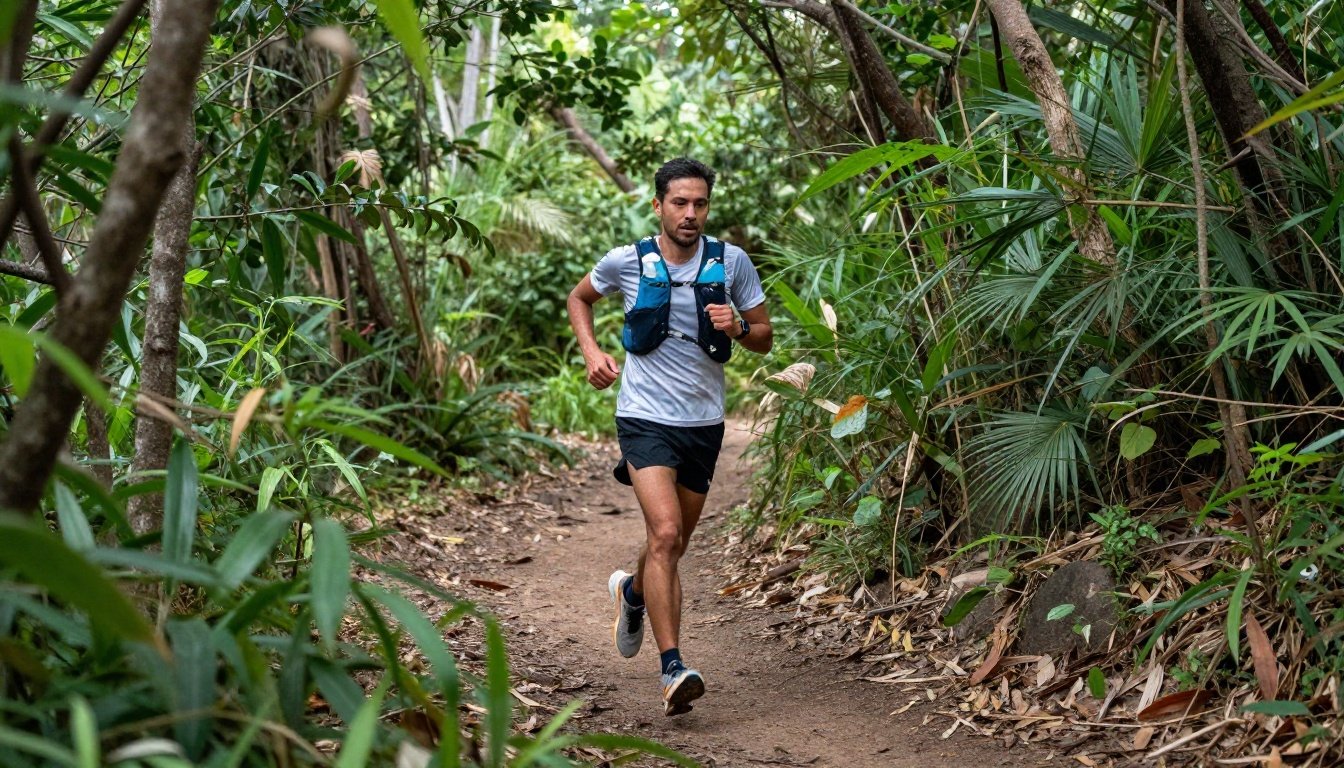Δρομέας σε μονοπάτι με θέα τη φύση, αντανακλώντας την ομορφιά του τρεξίματος