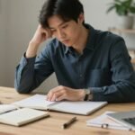 Ένας δημιουργικός χώρος που απεικονίζει κάποιον σε σκέψεις για το επόμενο βήμα στη δημιουργία ή την επιχειρηματικότητα.