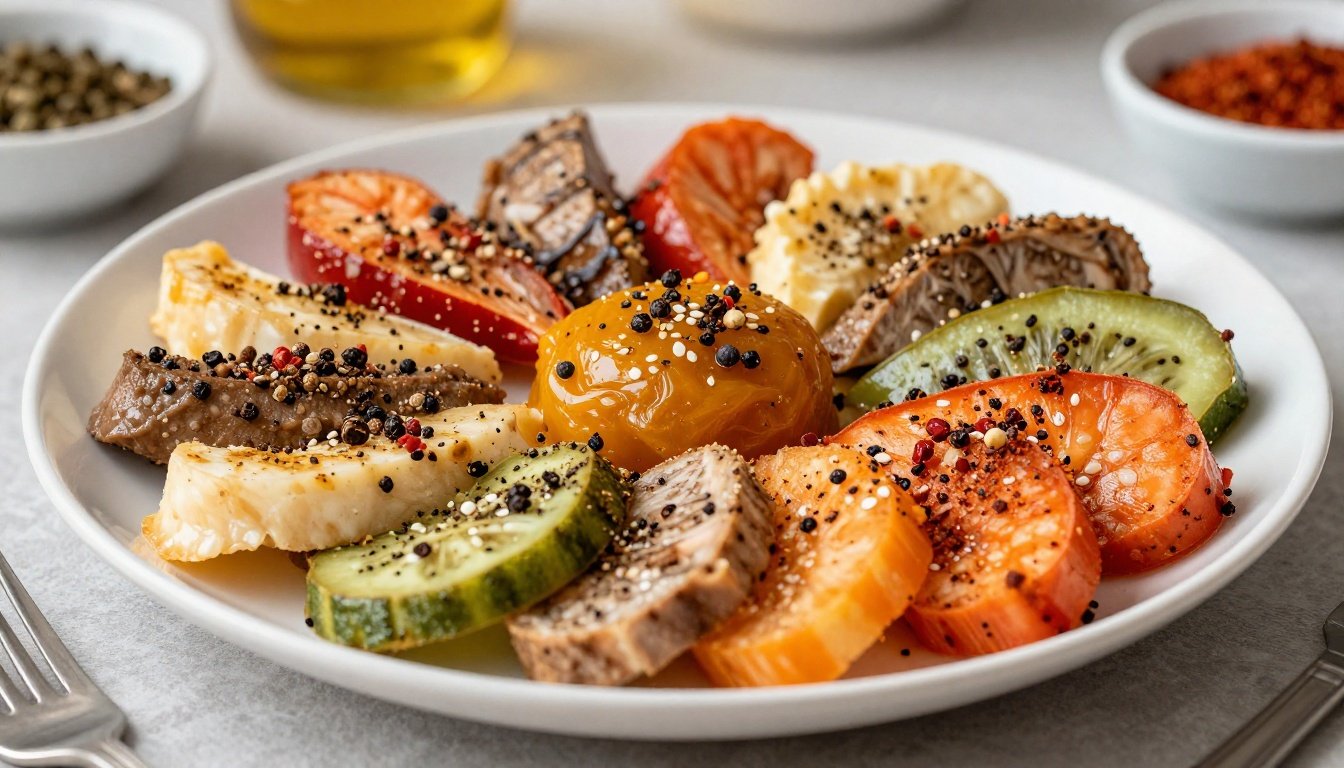 Ένα πιάτο με πικάντικα φαγητά σε μια άνετη κουζίνα.