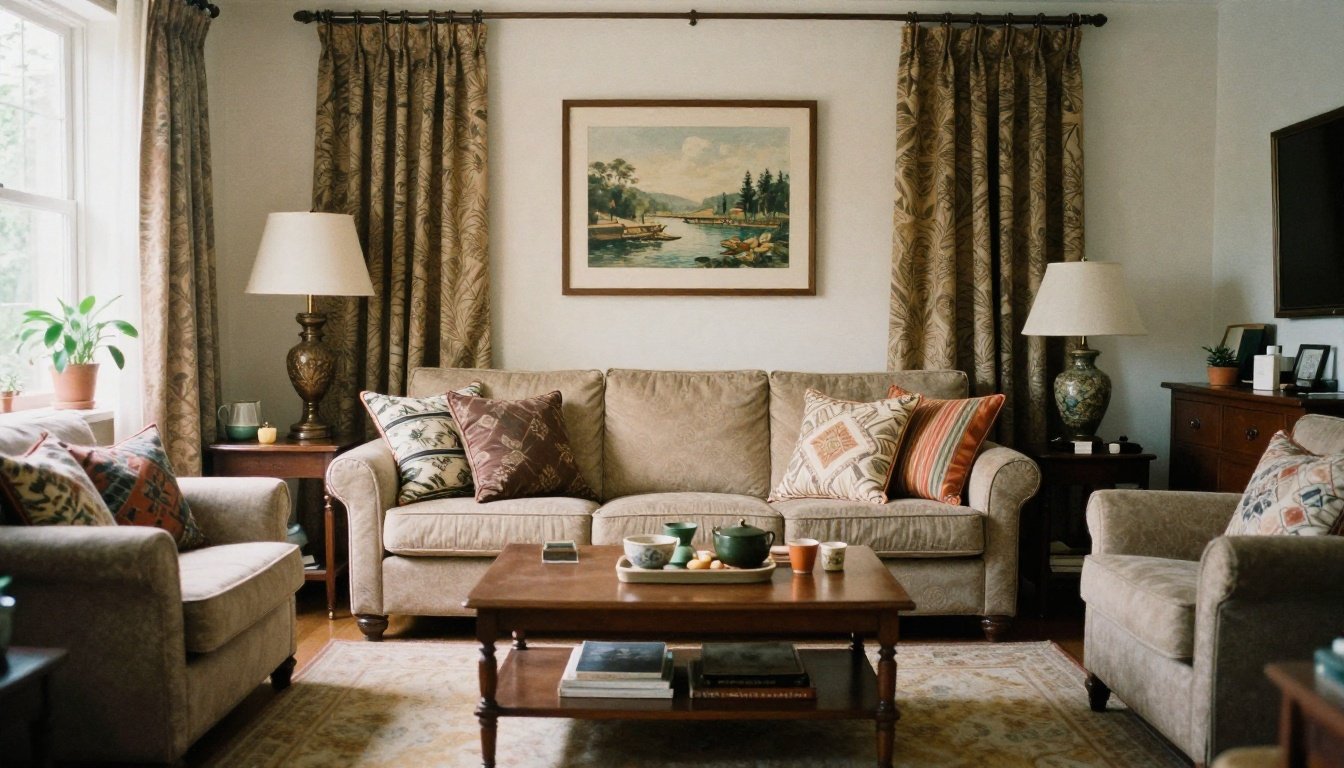 Εικόνα ενός καλαίσθητου σαλονιού με διαφορετικά μοτίβα