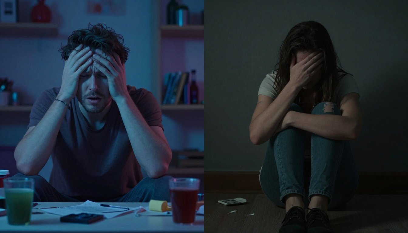 Εικόνα που απεικονίζει την επίδραση της διπολικής διαταραχής στην καθημερινή ζωή και τις σχέσεις, με έντονες αντιθέσεις διάθεσης.